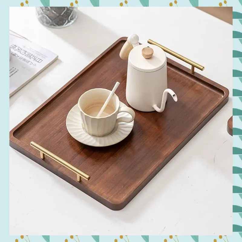 

A71P Wooden Tray Solid Wood Tea Tray With Handle Household Storage