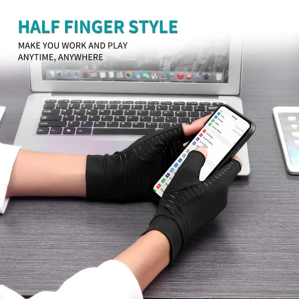 Copper Arthritis Compression Gloves Rheumatoid Arthritis Pain Relief Swelling Fingerless Glove for Computer Typing Joint Support