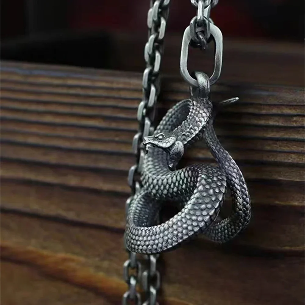 Retro Bully Roaring Snake Animal Pendant Necklace, Niche Street Fashion Party Trendy Jewelry