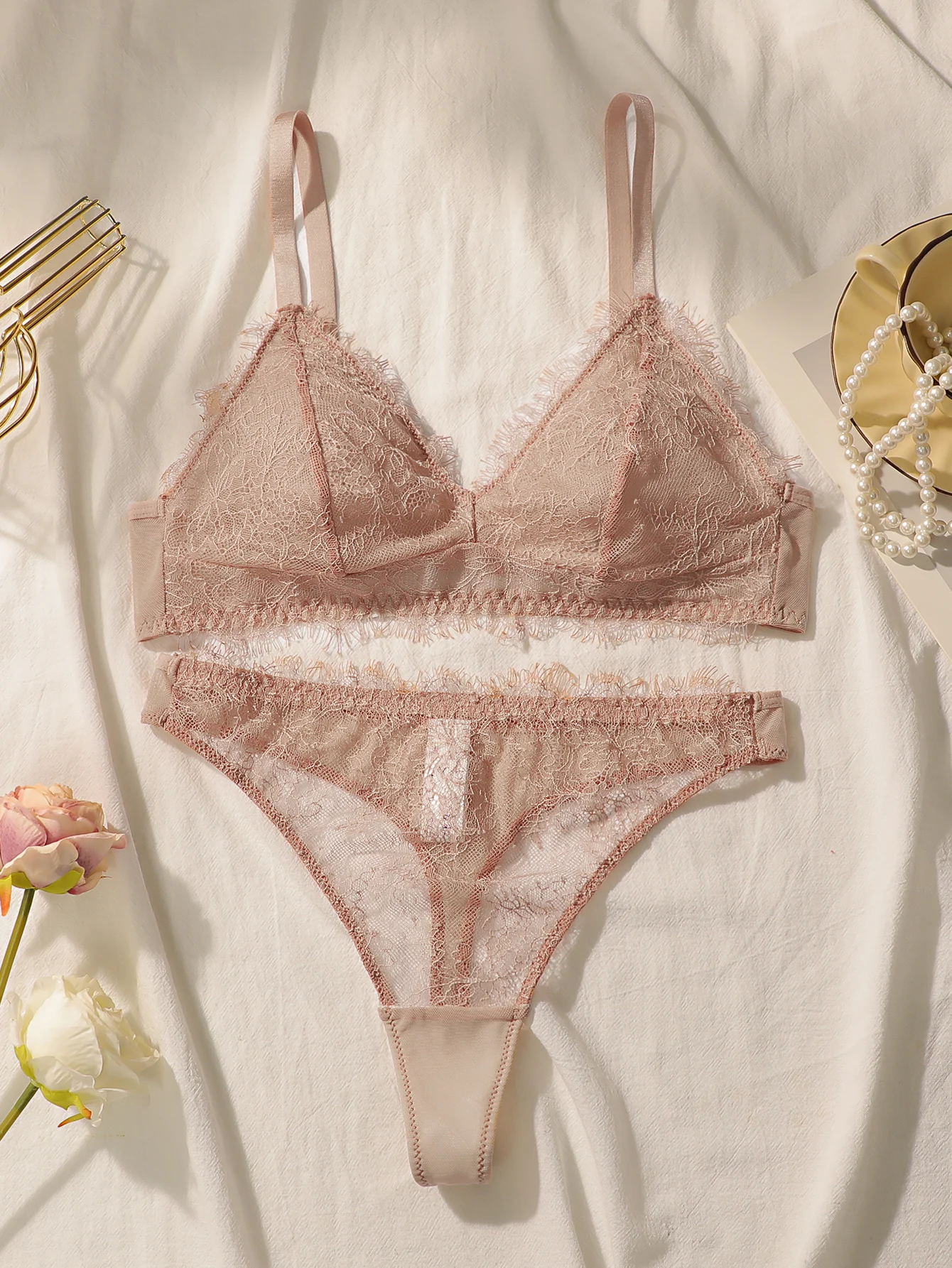 Women's Sweet Underwear Set Embroidered Lace Lace Seamless Collar Push Up Shoulder Strap Adjustable 