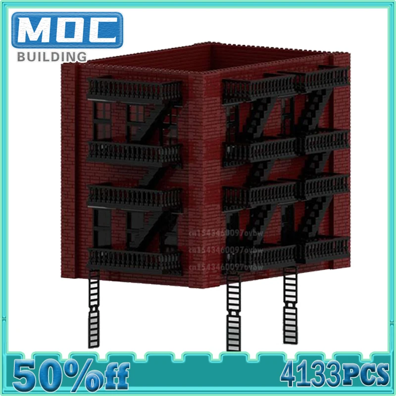 Moc Building Bricks Extra Floor with Fire Escapes  Street View Model Education Bricks Creative DIY Assembly Toy Child Gift