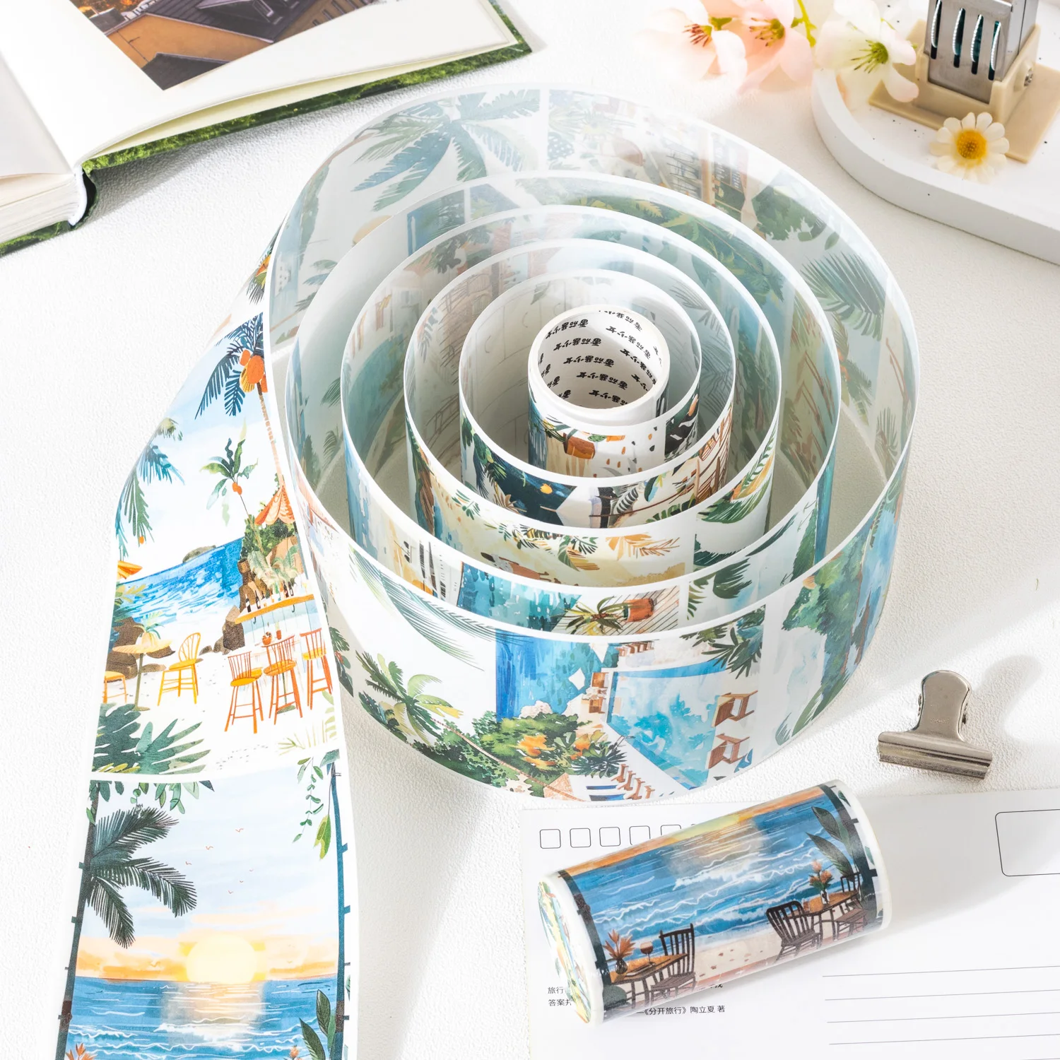 JIANWU 80mm*200cm Tour Plan Series Vintage Flower Travel Landscaping Washi Tape  Creative DIY Journal Collage Stationery