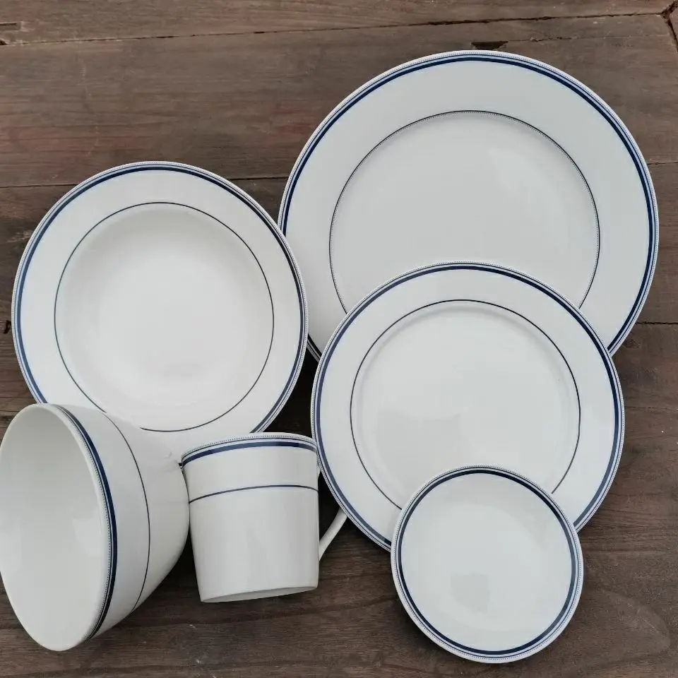 

Blue line series ceramic tableware steak plate, dish plate, soup plate, mug