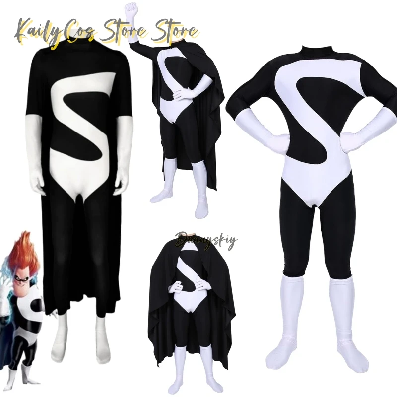 

Аниме черно-белый комбинезон и плащ Incrediboy Syndrome Buddy Pine косплей костюм Хэллоуин для взрослых детский карнавальный костюм