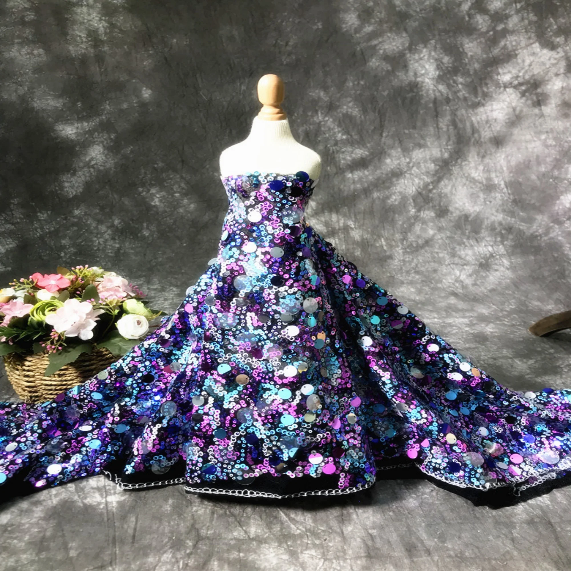 

0.5 meter width 51.18'' purple yellow green Sequins fabric,mesh fabric with Sequins, lace fabric for prom wedding for DIY dress