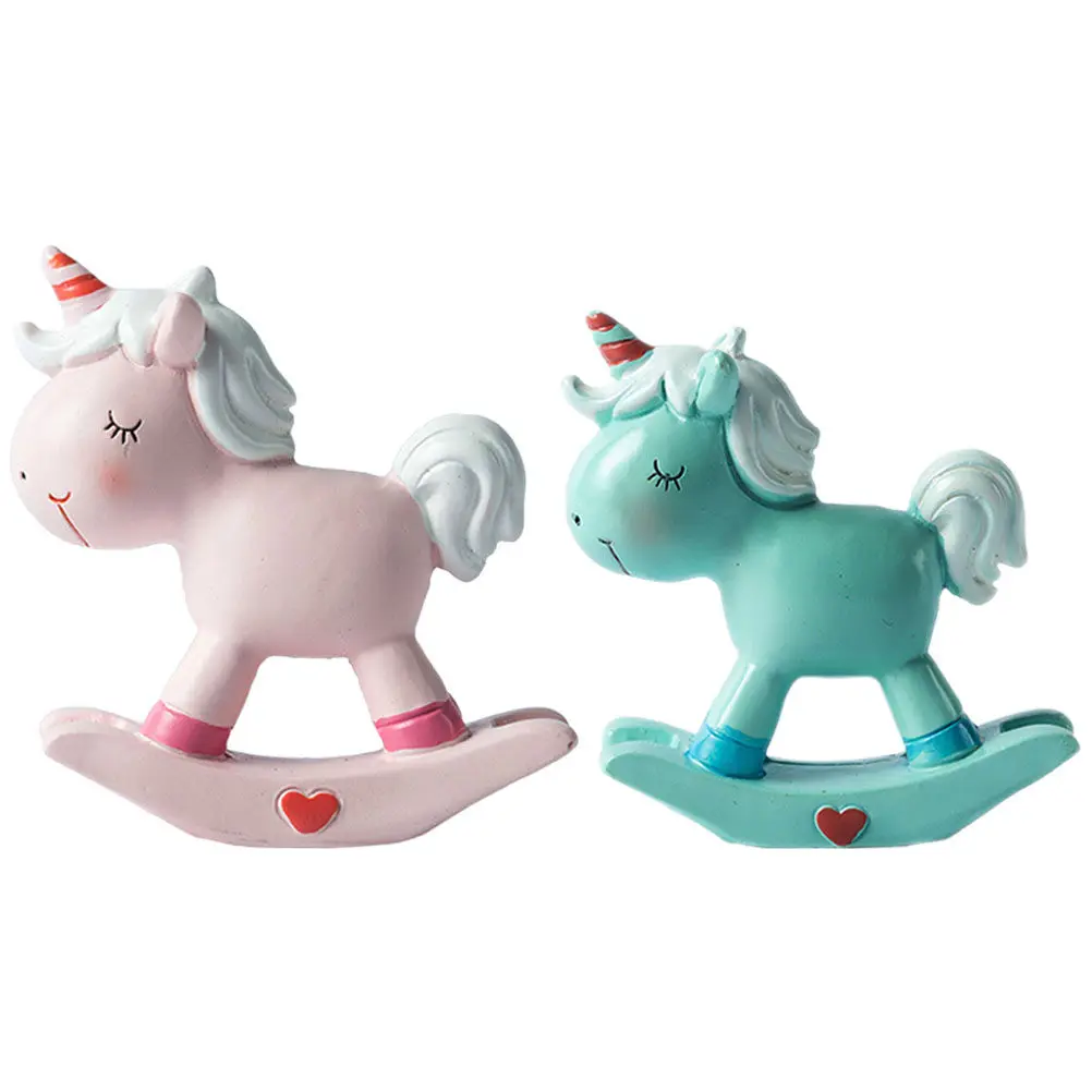 2Pcs Resin Unicorn Desktop Ornaments Miniature Unicorn Cake Decorating Set Cute Lightweight Resin Accessories Decoration