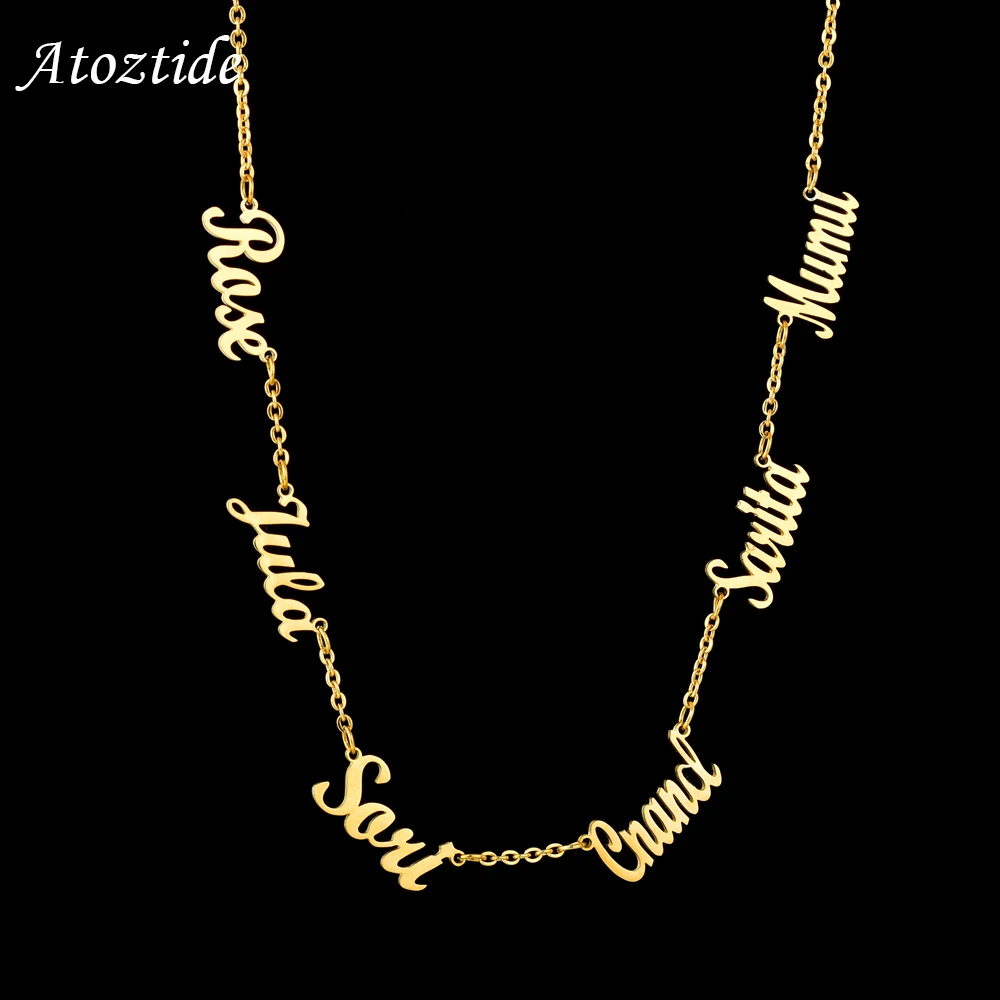 Atoztide Custom Multiple Personalized  Name Necklaces Jewelry Chain Pendant Gold Color Necklace for Women Stainless Steel Gifts