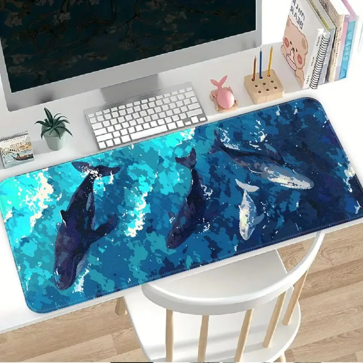 

Deep Sea Blue Fish Pattern Gaming Mouse Pad Non-Slip Desk Mat Waterproof Keyboard Pad for PC Laptop Office Computer Accessories