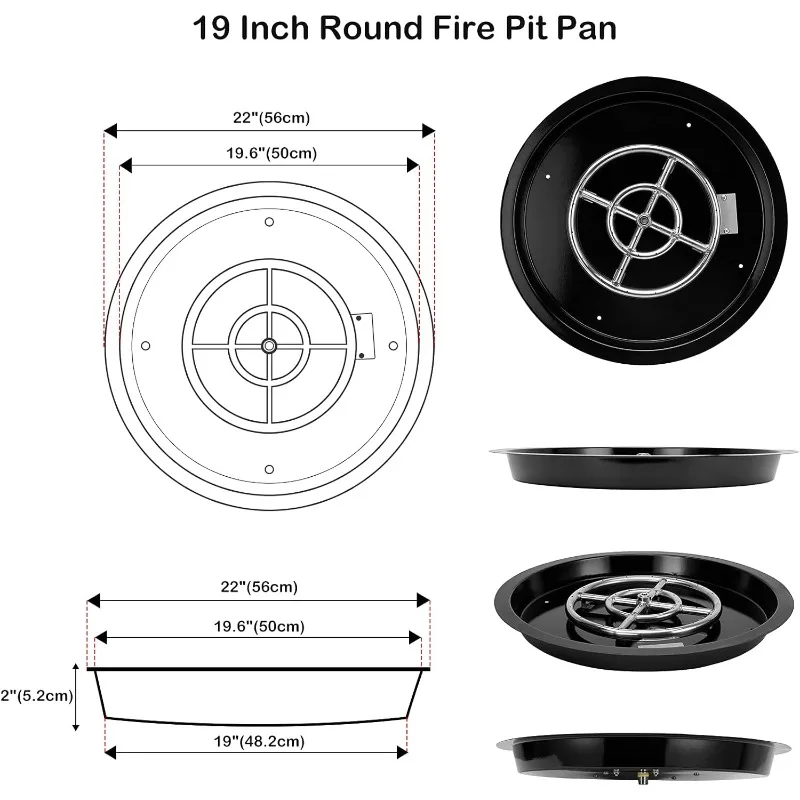 Porcelain Steel Round Recessed Fire Pit Burner Ring with Stainless Steel Pan, 19