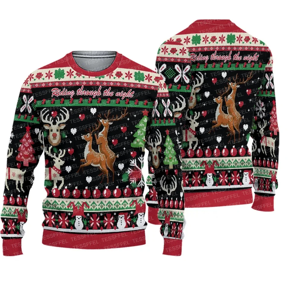 Custom Name Family Christmas Cosplay Santa Claus Jesus Animal Pet Winter Ugly knitted Sweater Casual Harajuku Pullover 3DPrint E