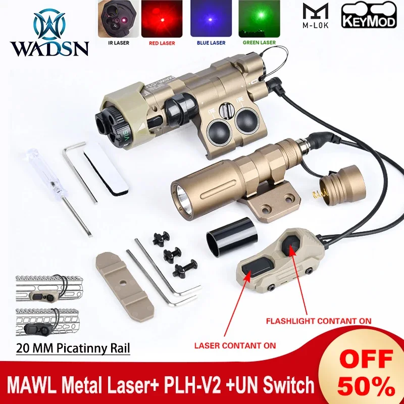 

Wadsn MAWL C1 Light Airsoft Red Green BlueLaser Tactical PLHv2 Flashlight UNAXON Dual Funtion Switch Mawl IR Illumination Torch