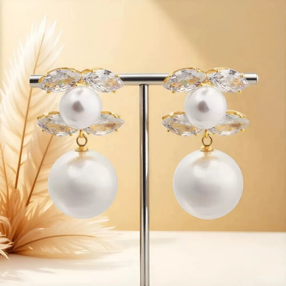 موضة جديدة الزركون وأقراط رسالة اللؤلؤ تصميم فاخر أنيق المرأة يتدلى مجوهرات Aretes De Mujer 2026 #1