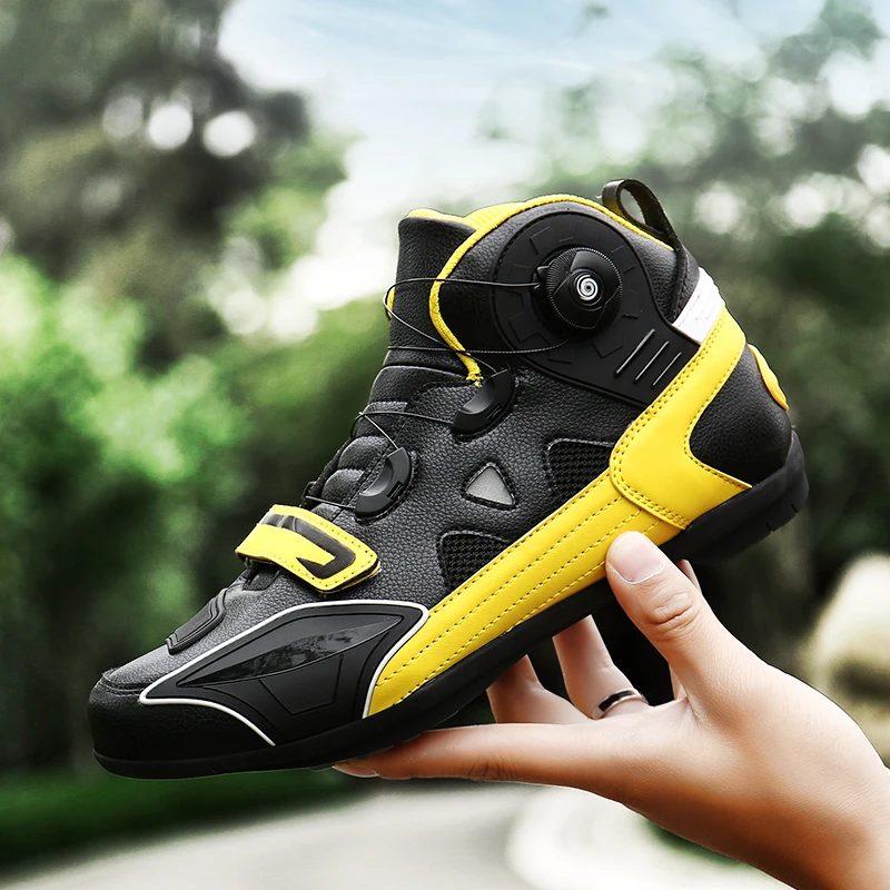 

2026 Leather Motorcyclist Boots Men's Motorcycle Ankle Boots Motocross Racing Shoes Women Breathable Mesh Biker Boots Anti-slip