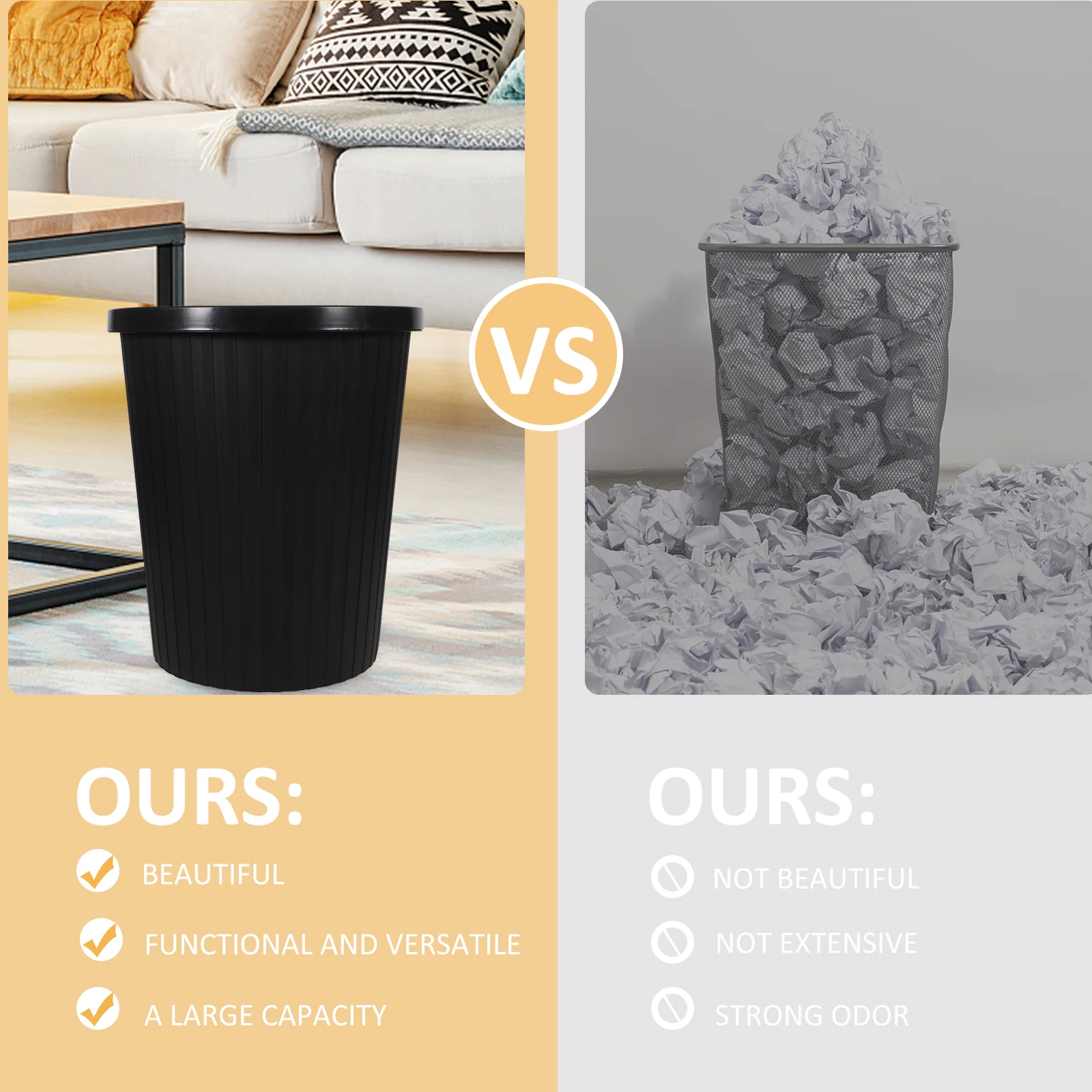 

Plastic Trash Can Office Small Wood Grain Garbage Bin Non Bottom for Home Hotel Restaurant Waste Basket Dustbin Wastebasket