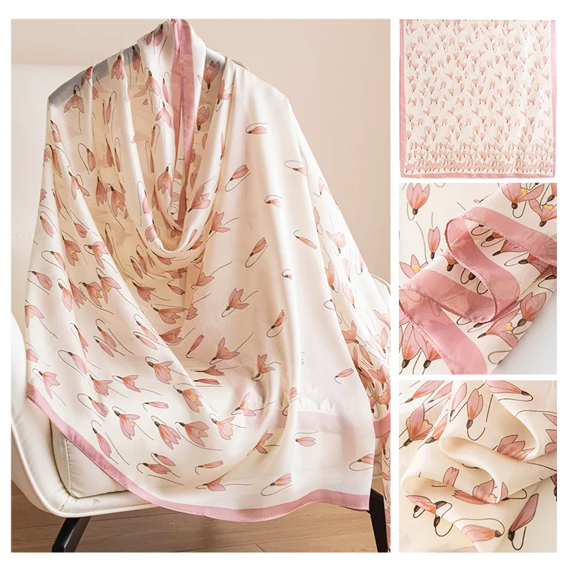 

New Chiffon Long Scarf Women Spring Summer Floral Print Shawl Sun Protection Hair Wrap Fashionable Breathable Hijab Beach Cover