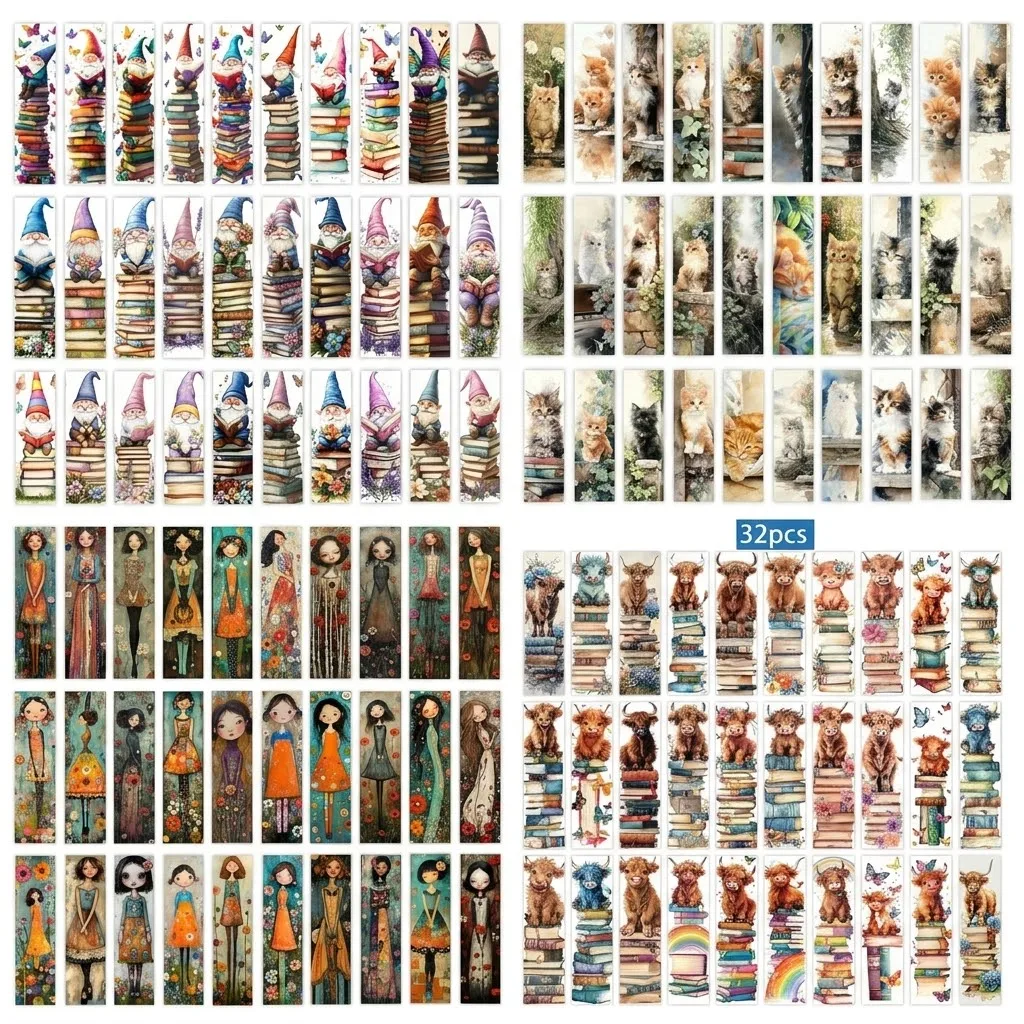 128Pcs,4 Styles Bookmarks Set, 32pcs Per Style,Christmas, Teacher Gifts, Back-To-School Holiday Gifts, Creative Artistic Designs