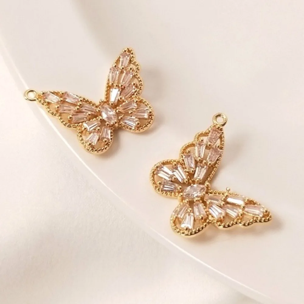 

1Pcs Copper Charms 14K Gold Color Butterfly Inlaid Zircon Pendant DIY Earrings Necklace Clavicle Chain Ear Hanging Accessories