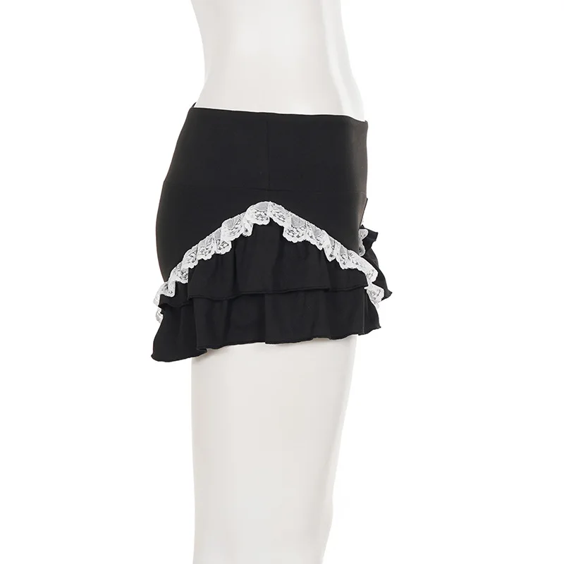 Goth Dark Cutecore Lace Side Patchwork Slim Shorts Mall Gothic A-Line Hot Pants Cyber Y2K Bottoms Women Casual Street Short Pant