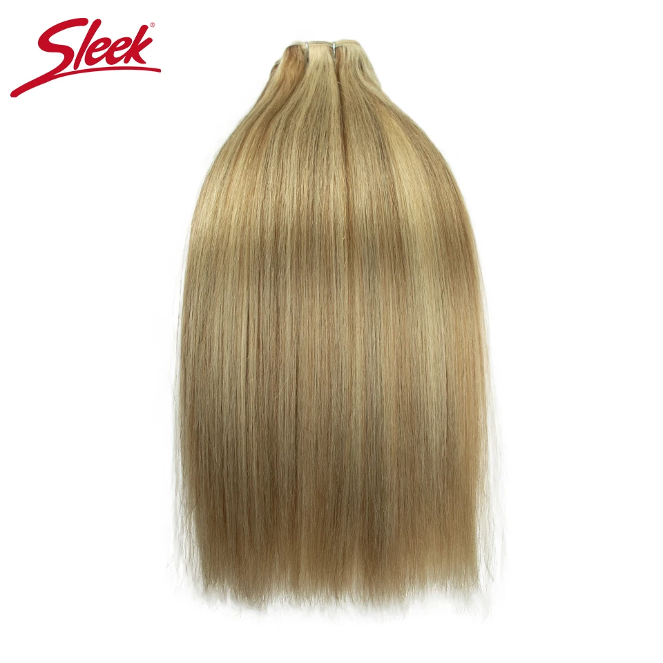 Sleek Peruvian Straight Human Hair Double Drawn Natural Human Hair Weave Bundles Remy Honey Blonde P8/613 Human Hair Bundle