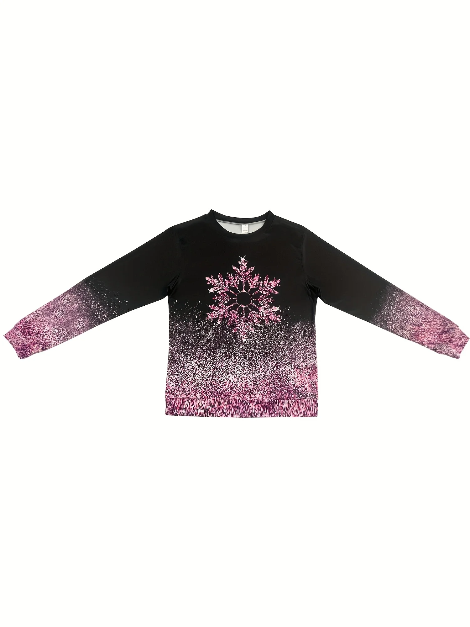 Pink snowflakes Sweatshirt Soft and Comfortable Long Sleeve Crew Neck Design for Casual Wear - Perfect for Ladies and Girls Wom