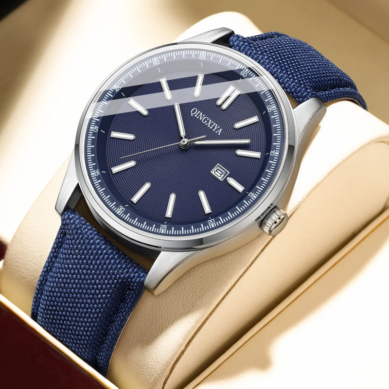 

QINGXIYA Top Brand Luxury Man Watch Date Waterproof Luminous Men Wristwatch High Quality Leather Men's Quartz Watches+Box Reloj