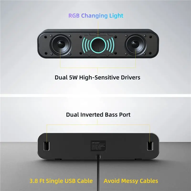 

【ABUP】USB-колонки для компьютера, компьютерная звуковая панель с цифровой ручкой громкости, стереозвук для настольных компьютеров, ноутбуков, игровых колонков для ПК