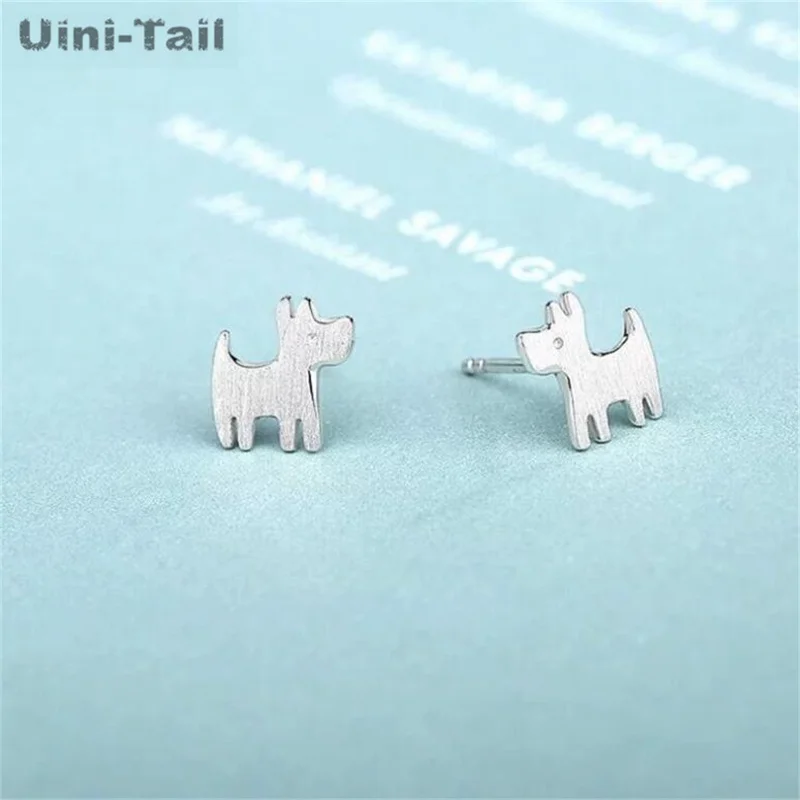 Uini-Tail hot selling new 925 Tibetan silver personality cute dog brushed earrings cute and delicate hypoallergenic earrings