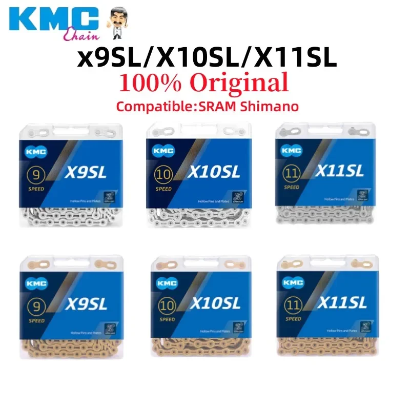 

Велосипедная цепь KMC X9SL/X10SL/X11SL, золотая, серебряная цепь 9/10/11 скоростей для SRAM MTB/цепь для дорожного велосипеда