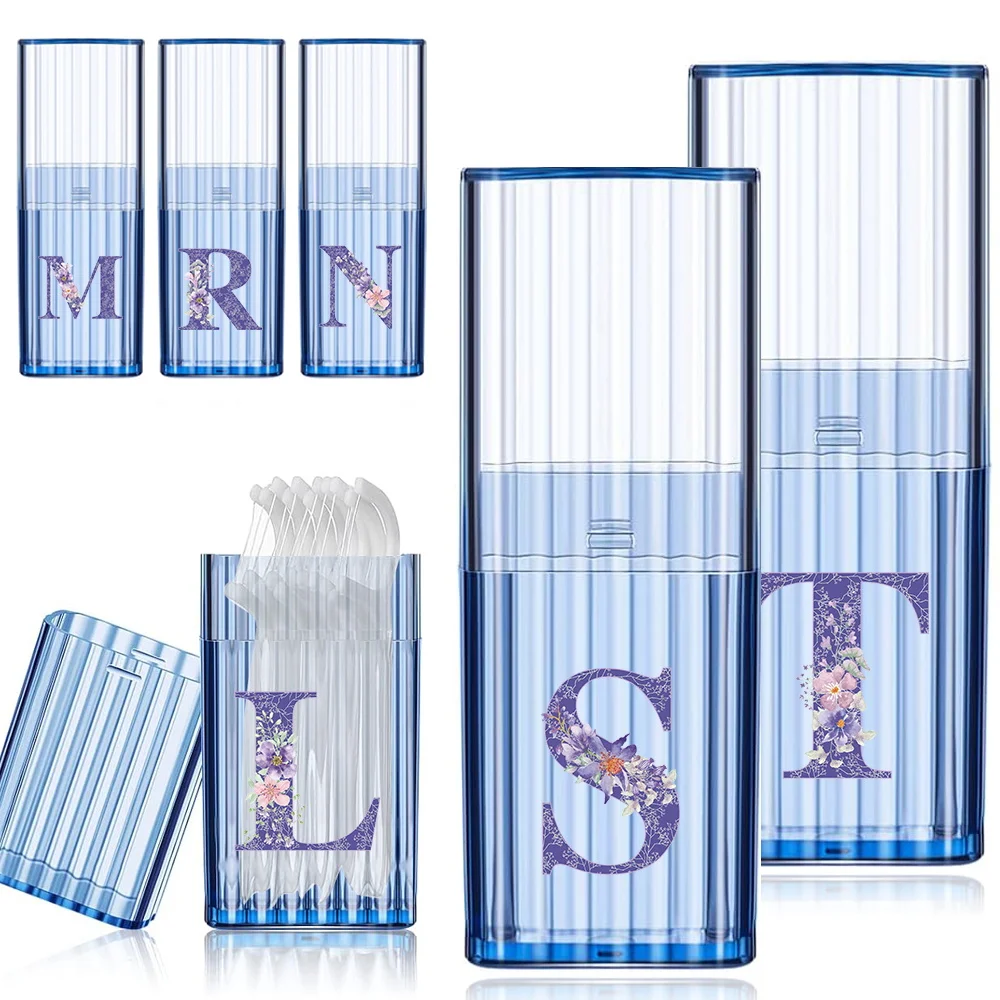 

Dental Floss Box Portable Band Aid Case Cotton Swab Organizer Box Travel Small Object Storage Box Purple Flower Letter Pattern