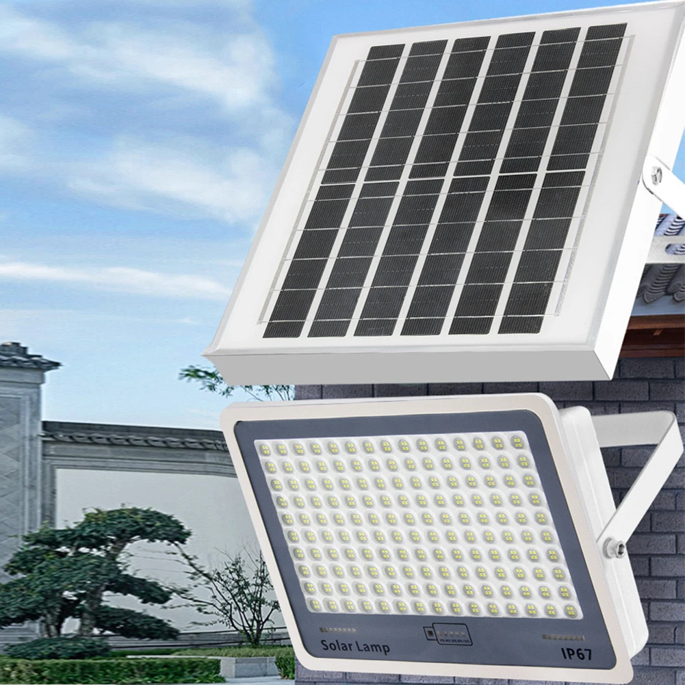 

Solar Powered LED Street Light Auto-On Outdoor Security Lights Multi Modes Outside Spotlights Remote Control for Patio Path Yard