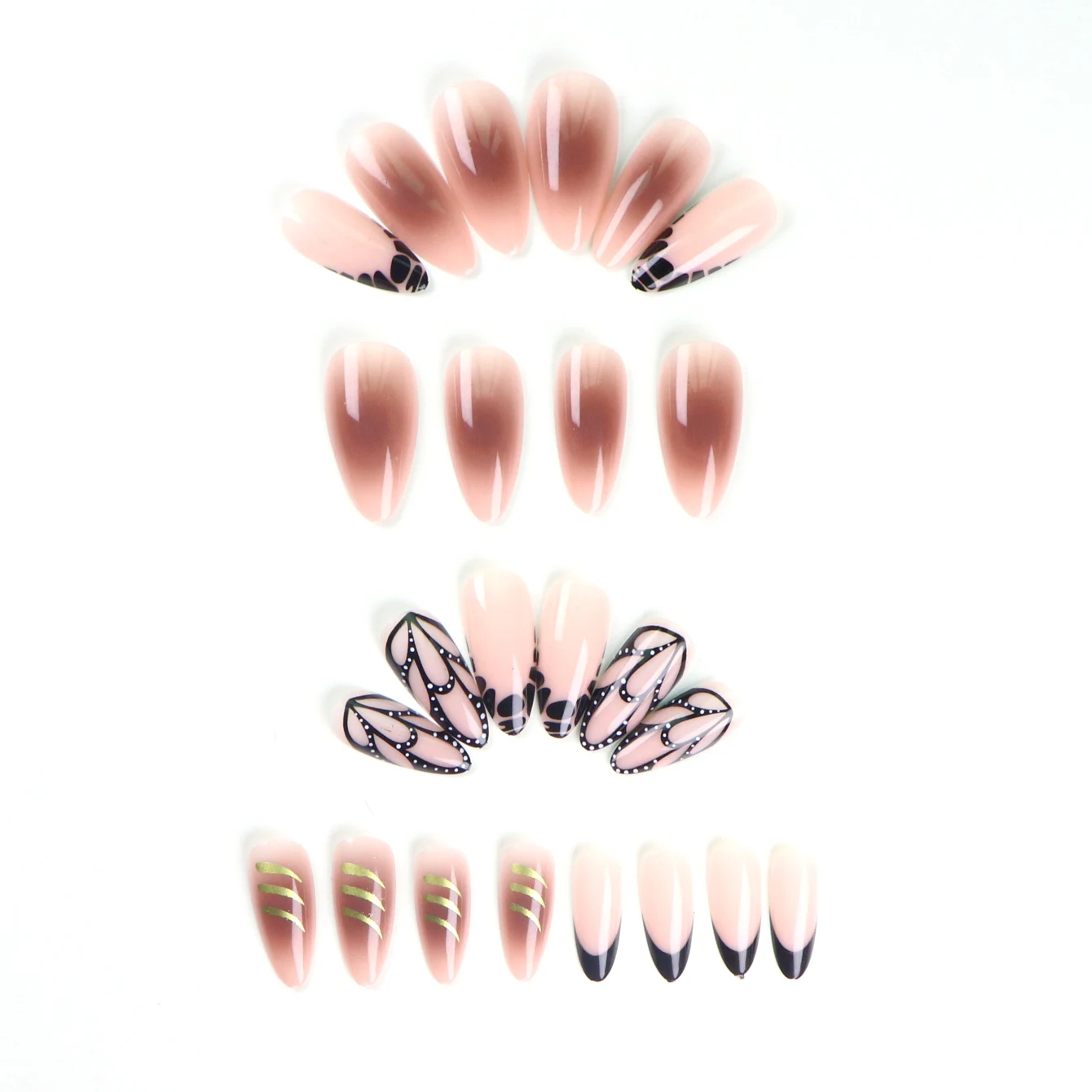 24pcs Upgrade Your Look With Animal-element almond-covered false nail set 1pc Nail File & 1Nail Glue Sticker Kit Nails