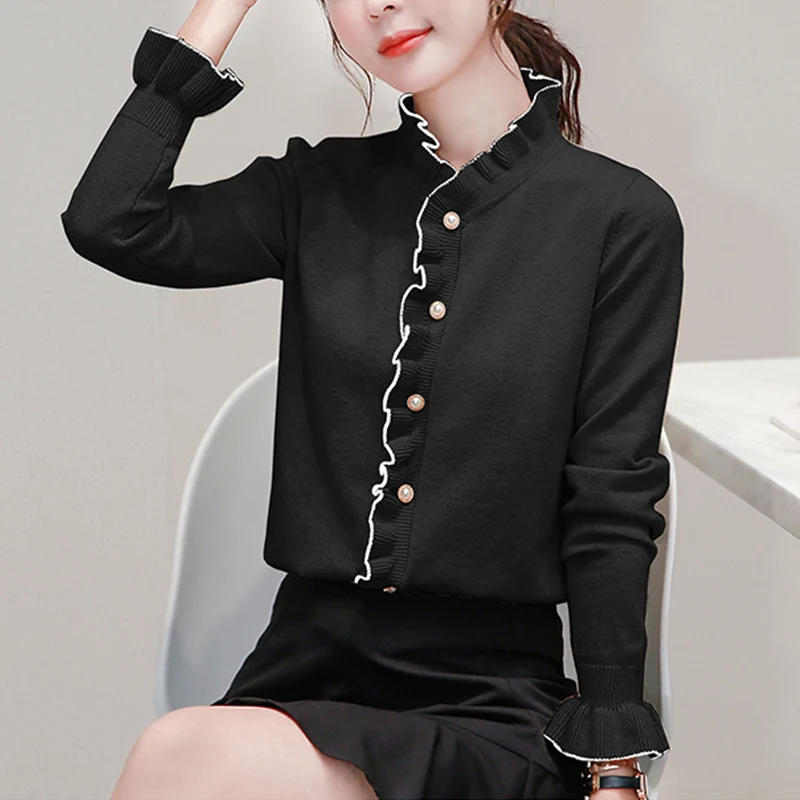 الحلو محبوك الصوفية المفتوحة سترة المرأة طويلة Sve زر اللؤلؤ ملابس داخلية لباس خارجي Camere قاعدة irt الخريف Sle #2
