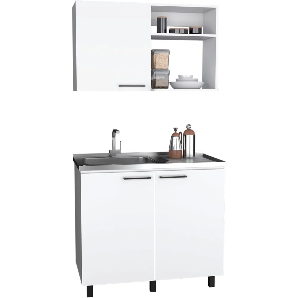 Set da cucina Kangmusi 2 pezzi, pensile + lavello multiuso, bianco
