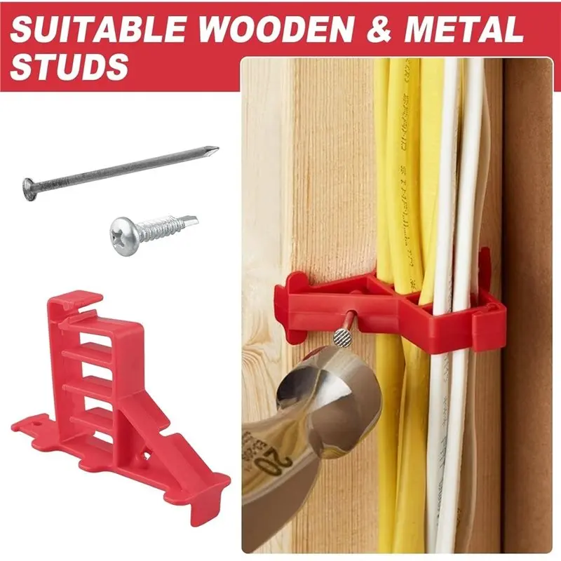 AAAN-Multi Cable Staples For Securing(20 Pcs), MCS-20W Red For NM Non-Metal, Coaxial& Data/CAT 5 Cables