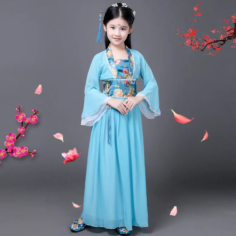 

Древнее летнее платье Hanfu для девочек, шифоновая детская одежда, халат Fille, костюмы для косплея, повседневные платья для девочек, Vestidos