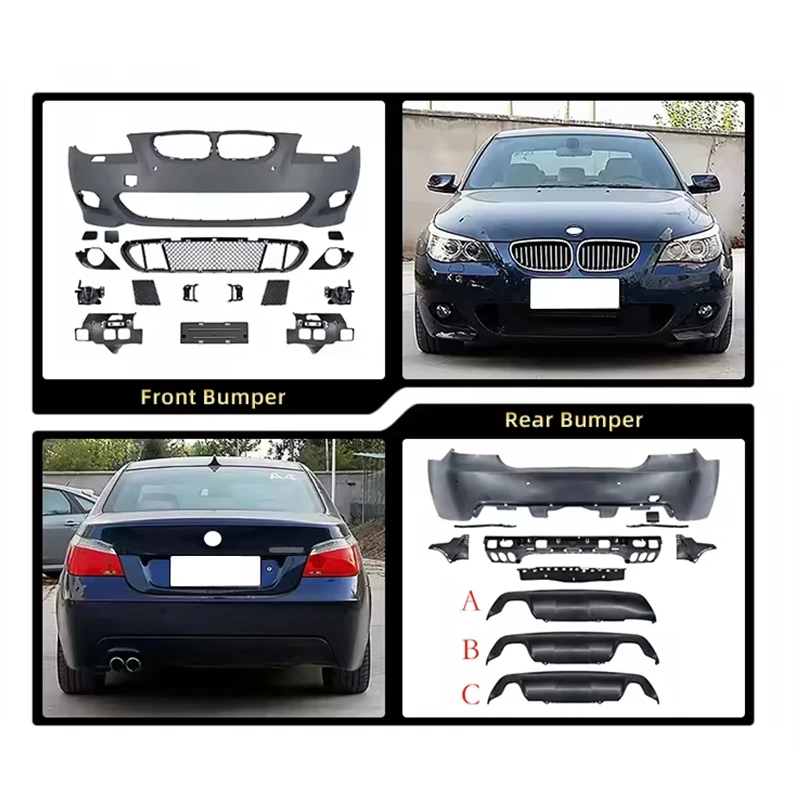 Full Set M Sport M5 Facelift Rear Diffuser Front Grille Bumper  Body Kit for BMWs 5 Series E60 2004-2010 Upgrade to M5