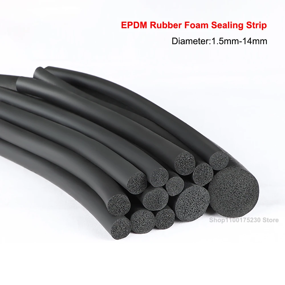 

Black EPDM Rubber Foam Sealing Strip Round Sponge Cord Bar For Cabinet Door Seal Diameter 1.5mm-14mm