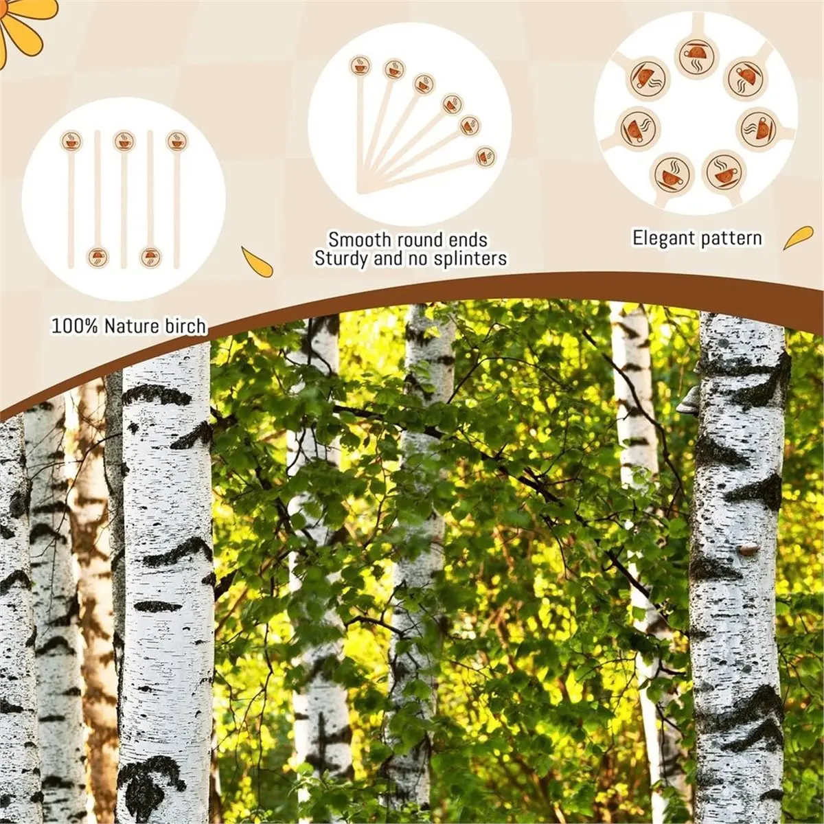 Wooden Coffee Stirrers 300-Pack Coffee Stir Sticks 5.9 Inch Natural Birch Stir Sticks with Round Ends,for Coffee, Milk