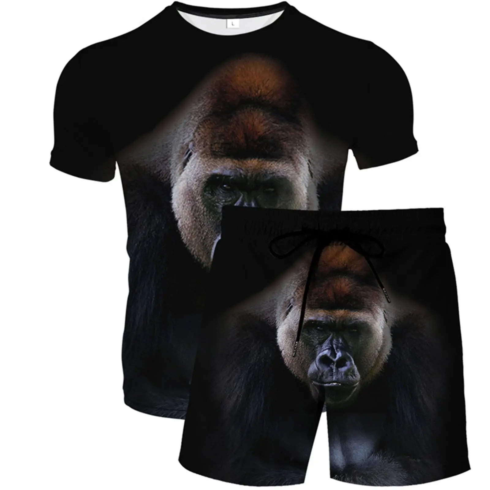 

Monkey Animal Tracksuit Gorilla 3D Print Men's Beach Suit Short Sleeve T-Shirts Shorts Sets Street Sportswear Men Suits Clothing