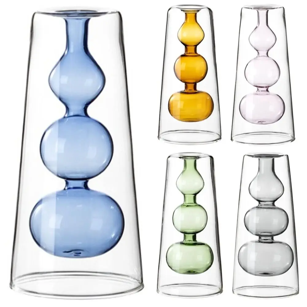 Nordic Style Colored Glass Vase Minimalism Creative Double-layer Flower Vase Elegant Simple Volatile Containers