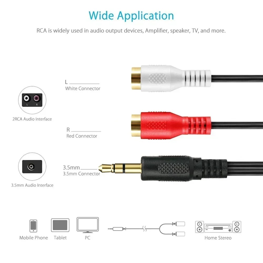 3,5 mm mannelijk naar 2 Cinch-vrouwelijke stekkeradaptersnoer Mini Stereo Audiokabel Hoofdtelefoon Y-kabelconnector Stereo Spliter Connector Draad