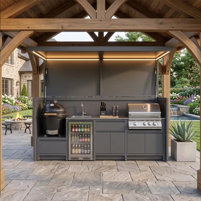 Private Bifold Doors Stainless Steel Outdoor Kitchen Shed High Quality With BBQ Grill Outdoor Kitchen BBQ Pod For Garden
