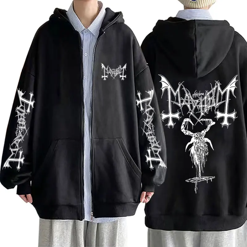 

Rock Band Mayhem Graphic Zipper Hoodie Men Women Death Black Metal Style Zip Up Jacket Men's Gothic Punk Oversized Streetwear