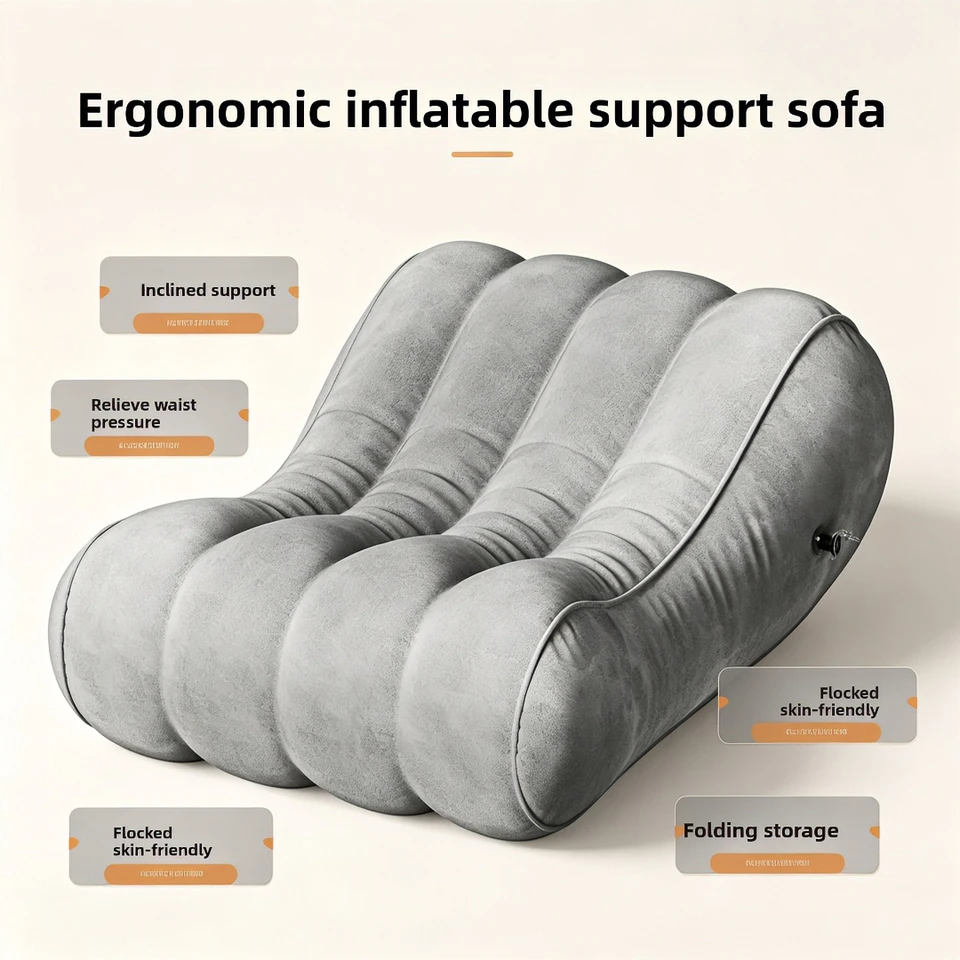 Thickened Anti-explosion Inflatable S Sofa Chaise Lounge Skin-friendly Flocking Blow Up Relax Chair With Storage Bag In&out Door