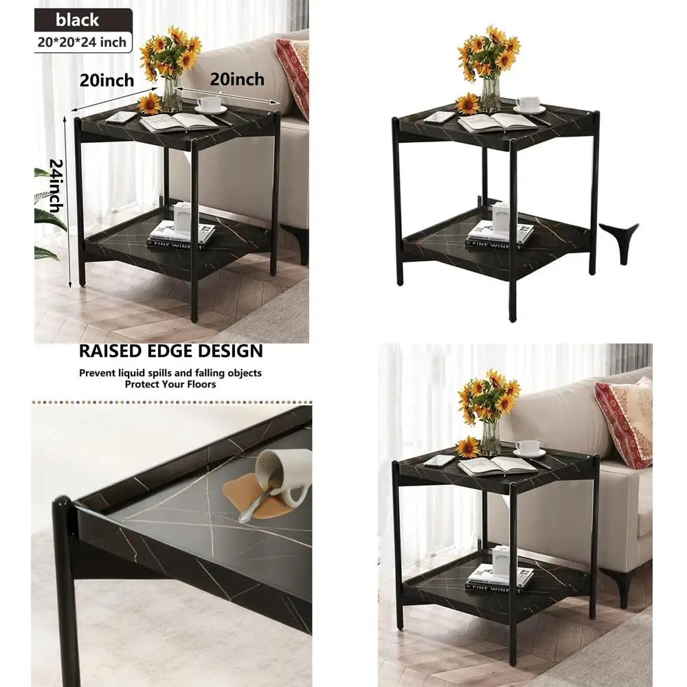 

Компактный металлический приставной столик, квадратная прикроватная тумбочка 20x20 дюймов для дома, офиса и небольших помещений, черный цвет