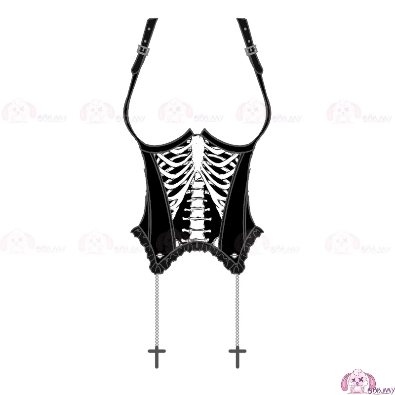 هالوين القوطية الظلام الحلو نفخة كم المرأة الأعلى التصميم الأصلي الدانتيل الربط تنورة لوليتا الشرير مشد للخصر مجموعة Ladies2025