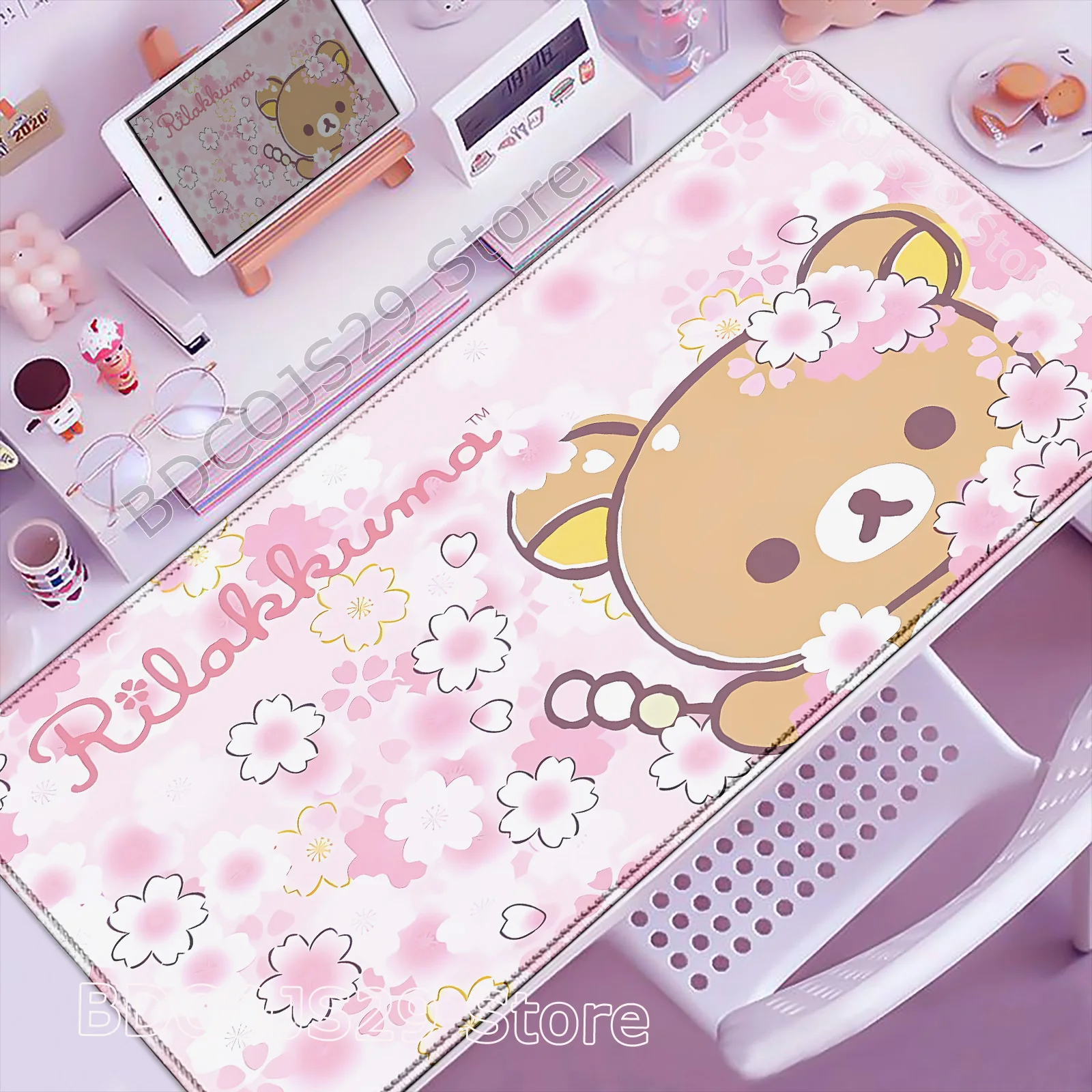 

Lovely Kawaii Cartoon Mouse Mat Pink Rilakkuma Office Computer Desktop Mouse Pad Anime Gaming Cute Mousepad Non-slip Table Mat