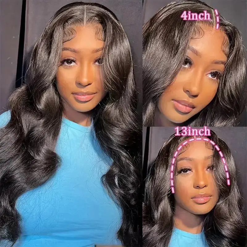 13X6 Lace Frontal Natural Black Transparent Brazilian 5x5 Glueless Wigs 42 Inch Human Hair Wigs Body Wave 150 Density