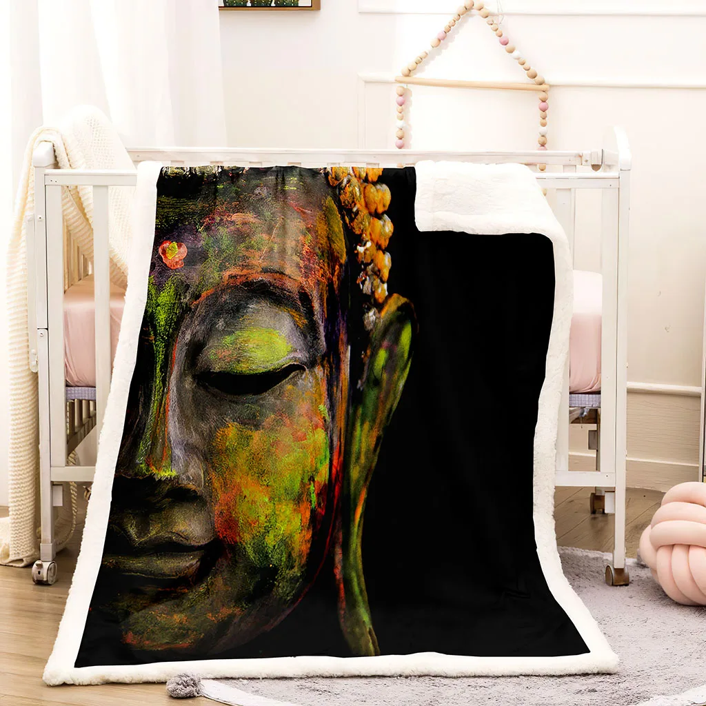 HUANZHUANG 3D Colored Buddha Statue Soft Plush Blanket Flannel Blanket Throw Blanket For Living Room Bedroom Bed Sofa Picnic Ki