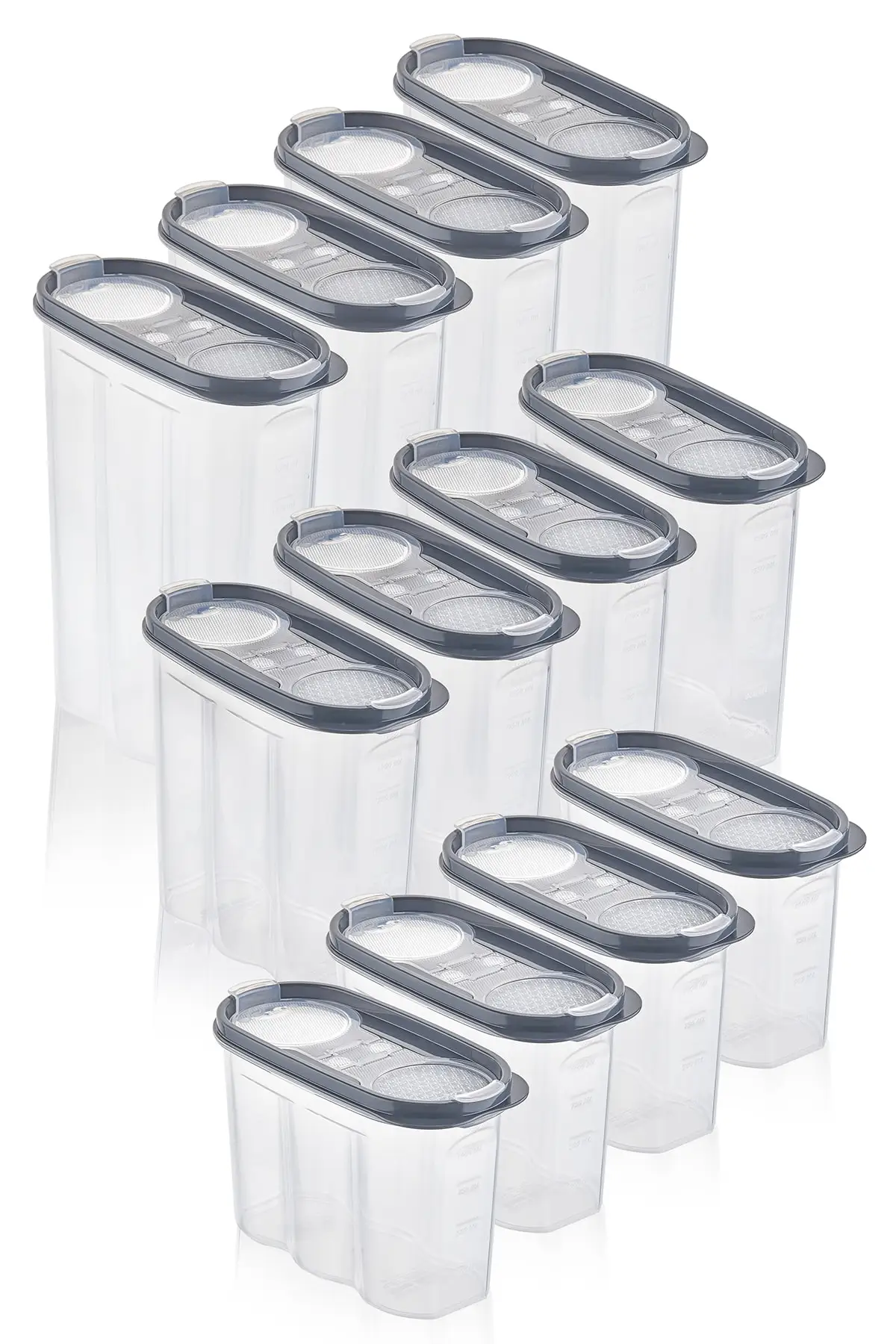 12 Pcs Food Storage Kitchen Container Plastic Transparent Box Jars Leakproof Lid Long Lasting Cereal Organizer Set for Bulk